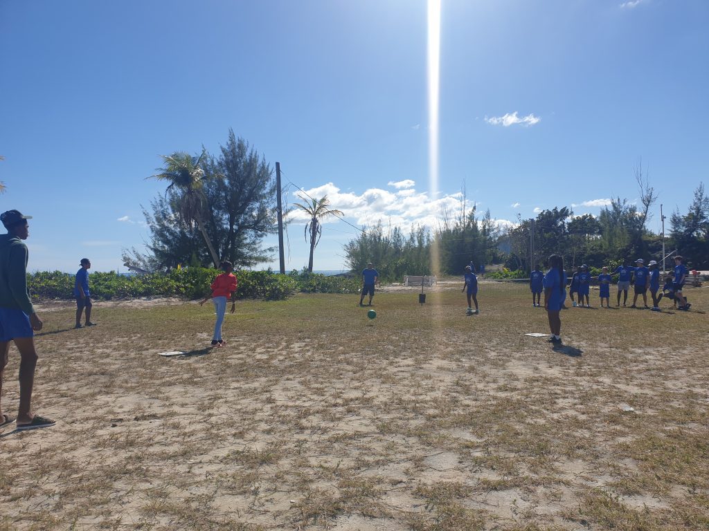 High school students play kickball at Camp Abaco during the 2022-2023 Spiritual Emphasis Week.