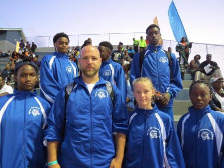 Students and Coach attending National Track and Field Meet in New Providence