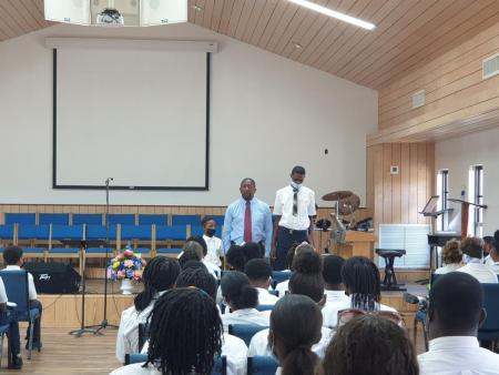 Mr. Patrick Rutherford speaks to our high school students during a chapel service.