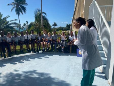 Elementary students visit the University of Miami's Floating Library.
