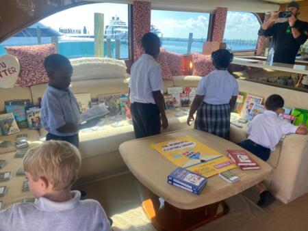Elementary students visit the University of Miami's Floating Library.